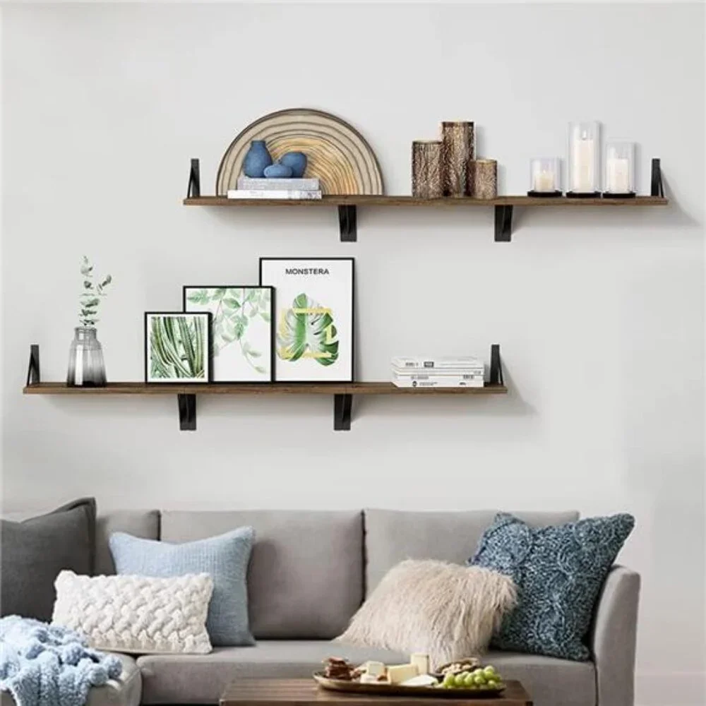 Rustic Floating Shelves Wall Mounted Set of 3, 17 Inch Natural Wood Wall